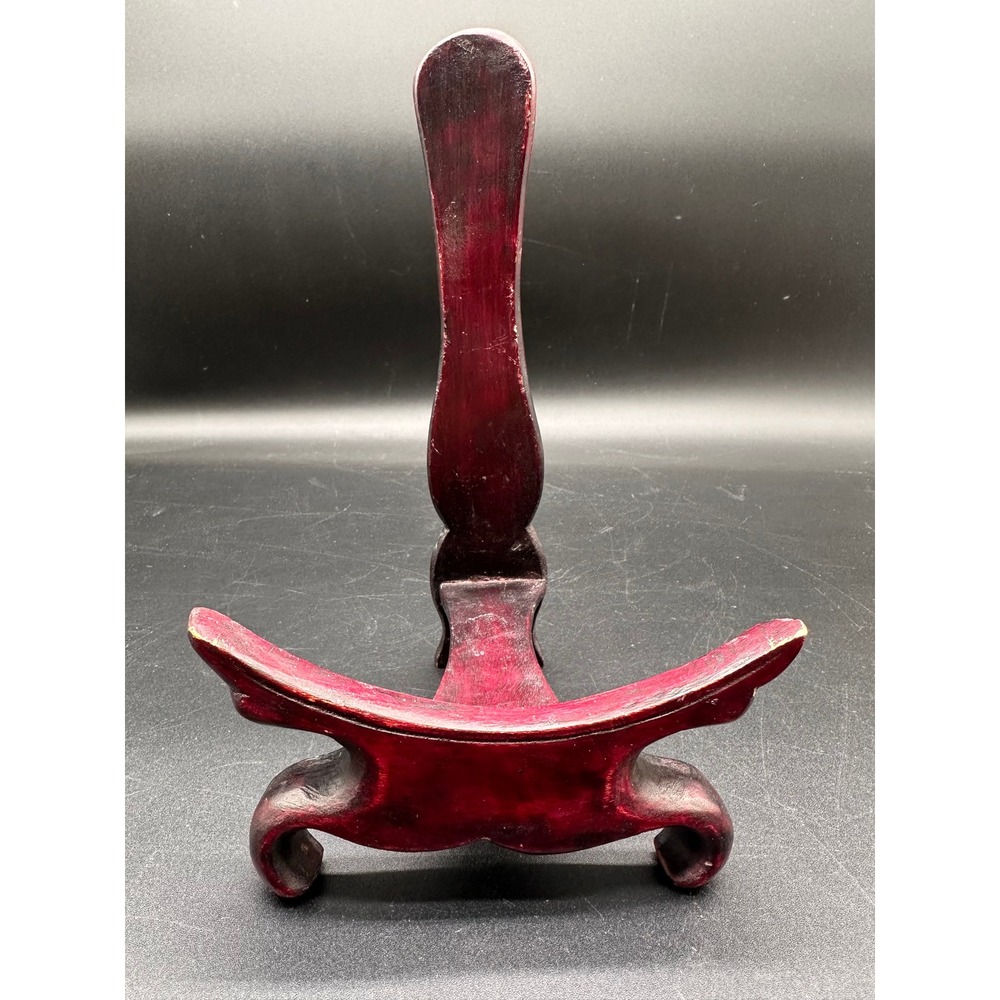 Vintage Oriental Carved Wood Plate Stand Display Easel Red Brown Mahogany Finish